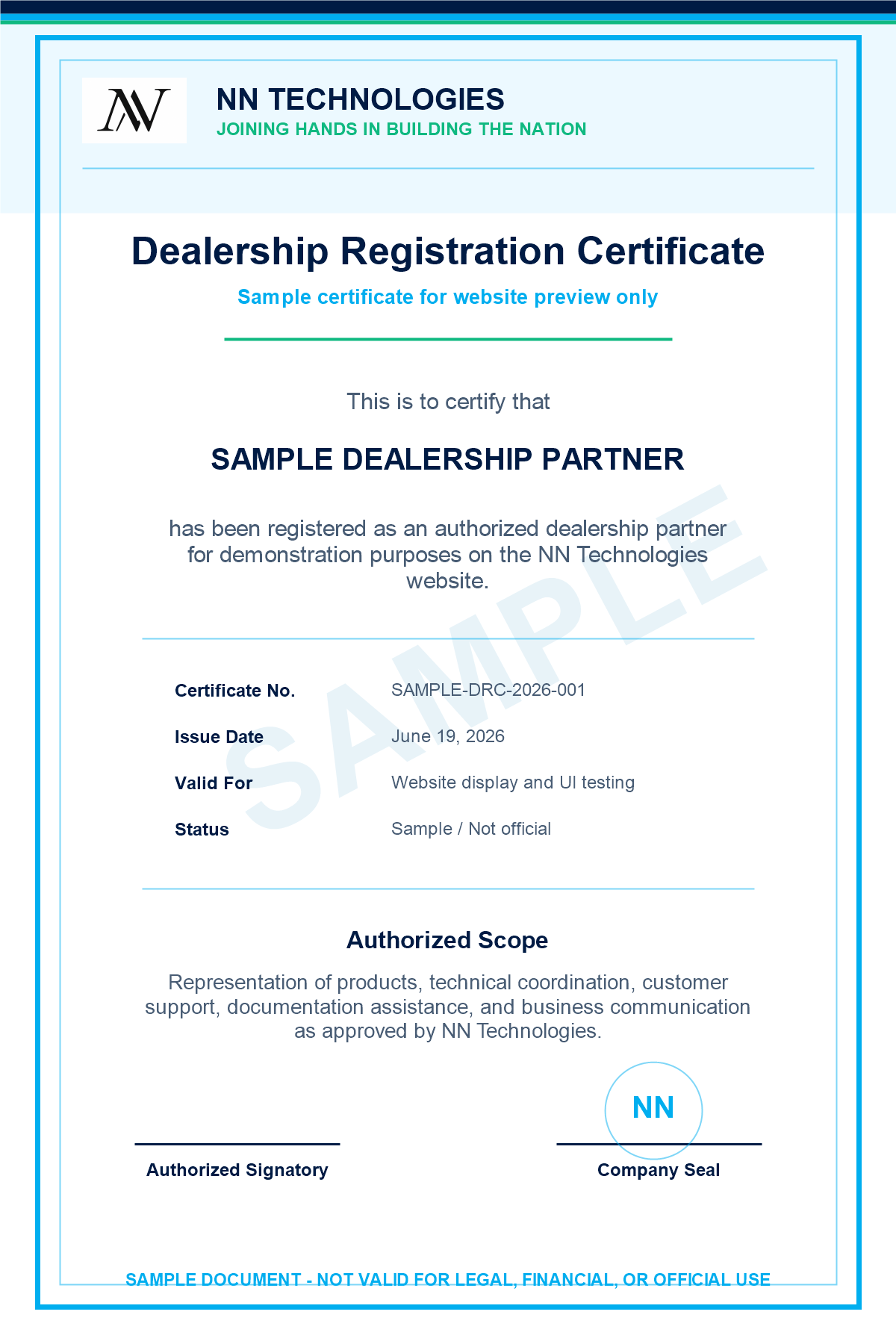 Dealership registration certificate